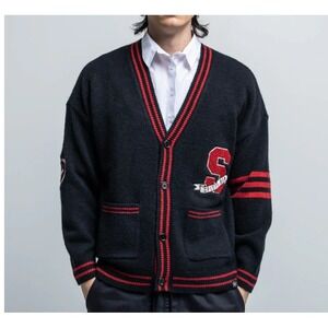 Heroes & Villains Marvel Spider-Man Varsity Cardigan Medium Black Patches NWT